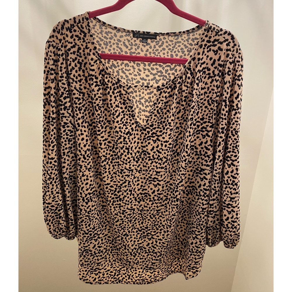 Adrianna Papell 3/4 Length Sleeve Blouse Pink Animal Print 2X
